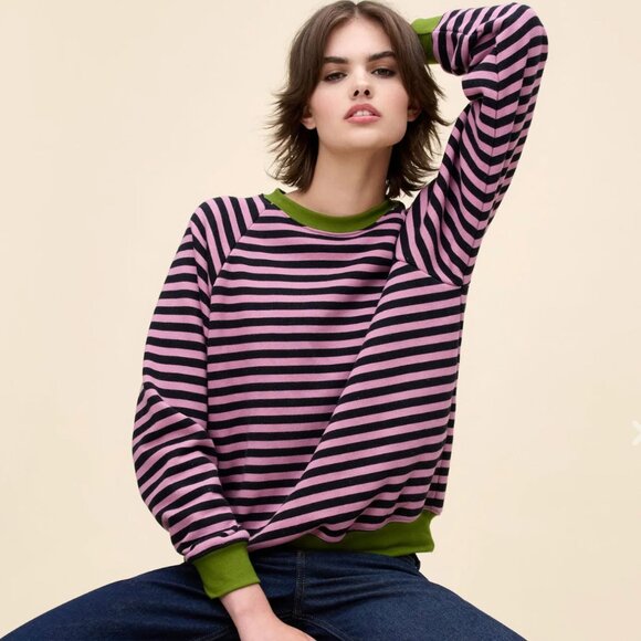 Daydreamer Tops - DAYDREAMER LA STRIPE VINTAGE LOTUS FLOWER SWEATSHIRT